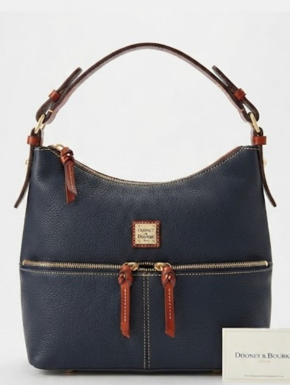 Dooney & Bourke Black Pebbled Leather Shoulder Bag with Brown Trim